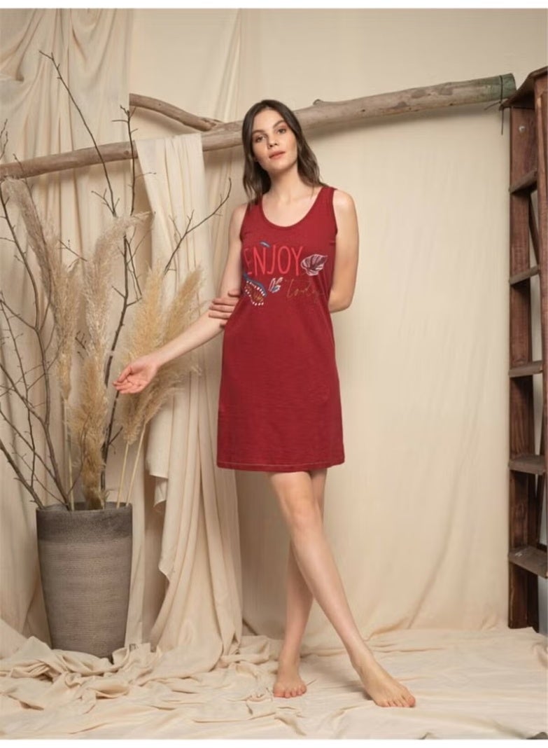 Monamise 20110 100% Cotton Nightgown Dressing Suit-Burgundy - Image 2